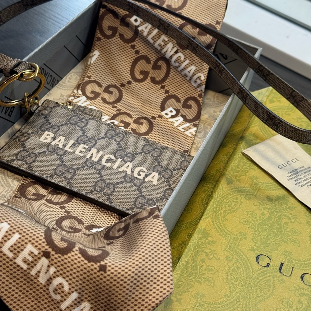 Gucci X BALENCIAGA Beige and Brown Lanyard WITH Matching Scarf